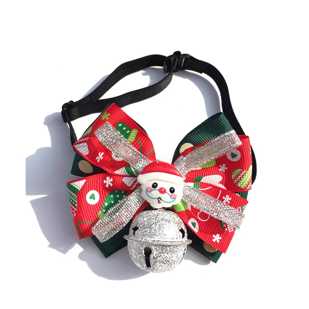

2pcs Adjustable Pet Collar Durable Dog Cat Bowknot Shape Christmas Party Supplies Festival Accessories Bell Included For Small