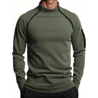 Otoño Invierno sudadera de lana Polar para hombres al aire libre cálido táctico doble cremallera cuello alto Top Casual sudadera de Color sólido