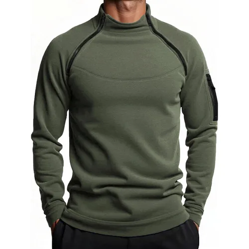 Imagen 1 del producto Otoño Invierno sudadera de lana Polar para hombres al aire libre cálido táctico doble cremallera cuello alto Top Casual sudadera de Color sólido