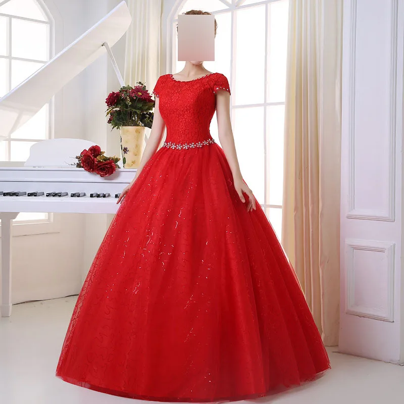 Aangepaste elegante baljurk vrouwen trouwjurken goedkope pailletten kant bruidsjurken formele vestido de noiva robe de mariée