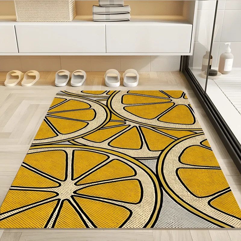 Lemon Slice Flannel Rug Yellow Fruit Pattern Floor Mat Soft Non-slip Area Carpet for Living Room Bedroom Bathroom Kitchen Decor