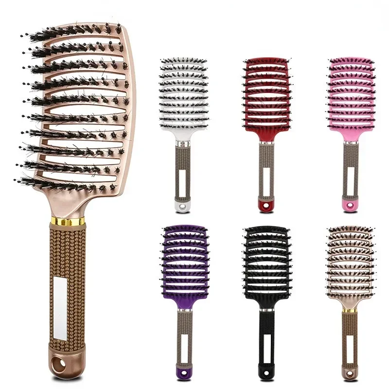 Haarborstel Varkenshaar Nylon Vrouwen Nat Krullend Ontwarren Haar Borstel Haar Borstels Hoofdhuid Massage Kam voor Salon Kappers Styling Tools