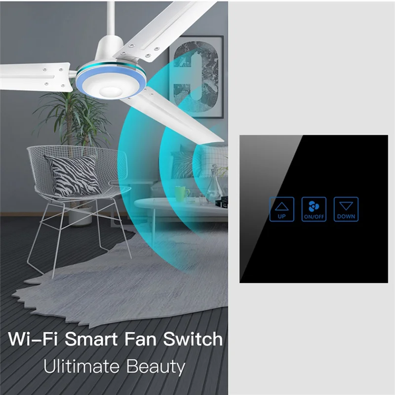 

RISE-Fan Сенсорный переключатель управления скоростью Wi-Fi Smart Deluxe Crystal Panel Switch Tuay App Дистанционное управление 90 В 250 В Переключатель ЕС и Великобритании
