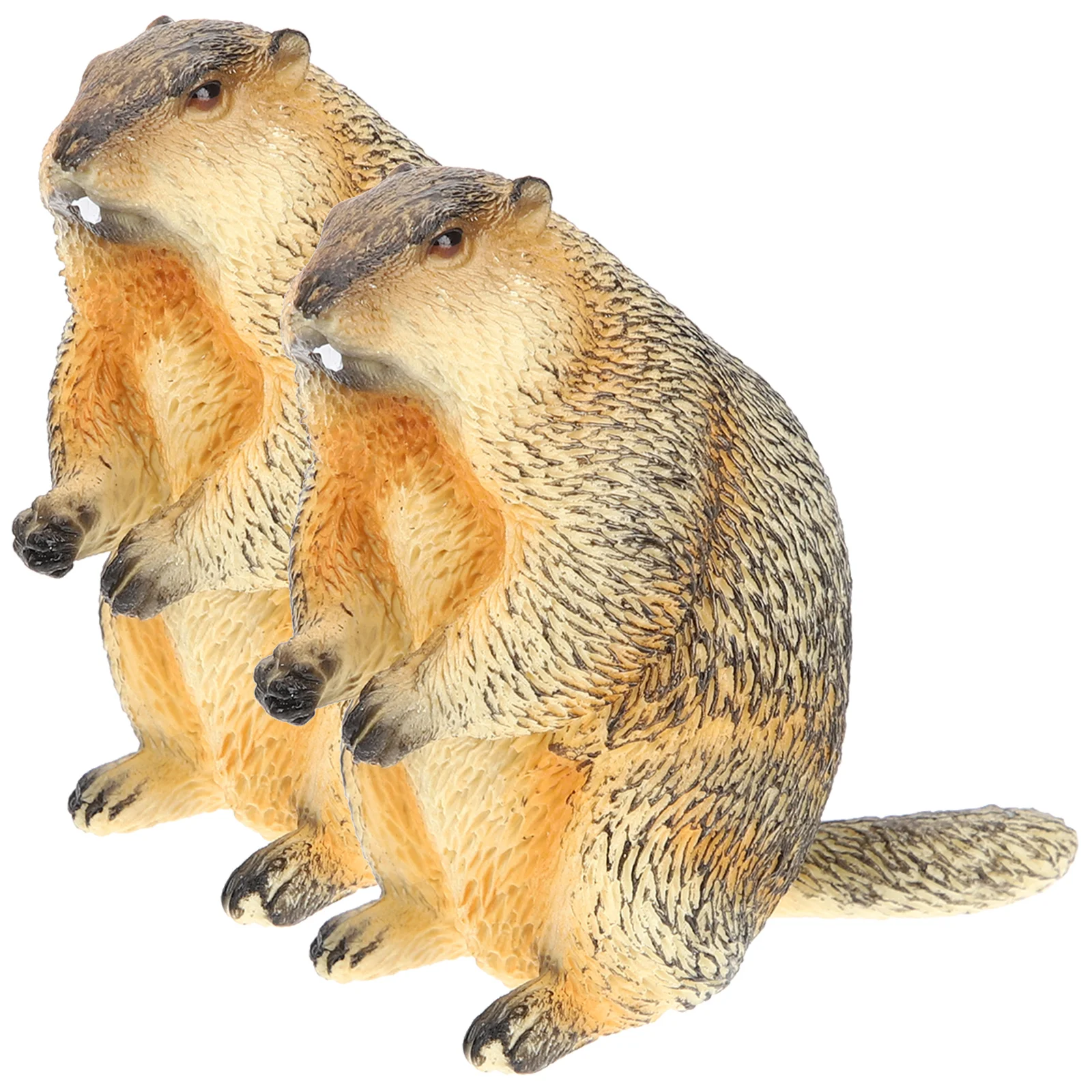 2 Pcs Animal Model Miniature Groundhog Figure Statue Toy Desk Sculpture Ornament Cake