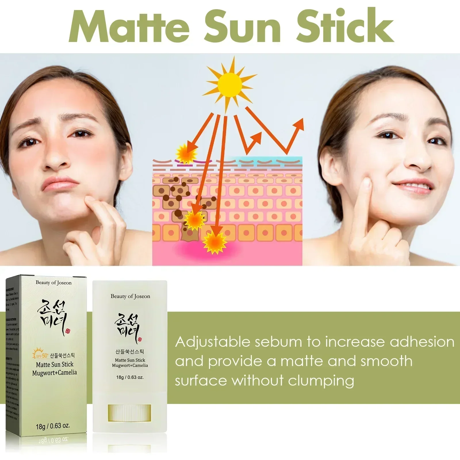 Anti-oxidante Oil-Control Whitening Sunscreen Stick, Matte Sun Stick, Refrescante SPF50 + UV Protective Face Stick, Coréia Cosmética