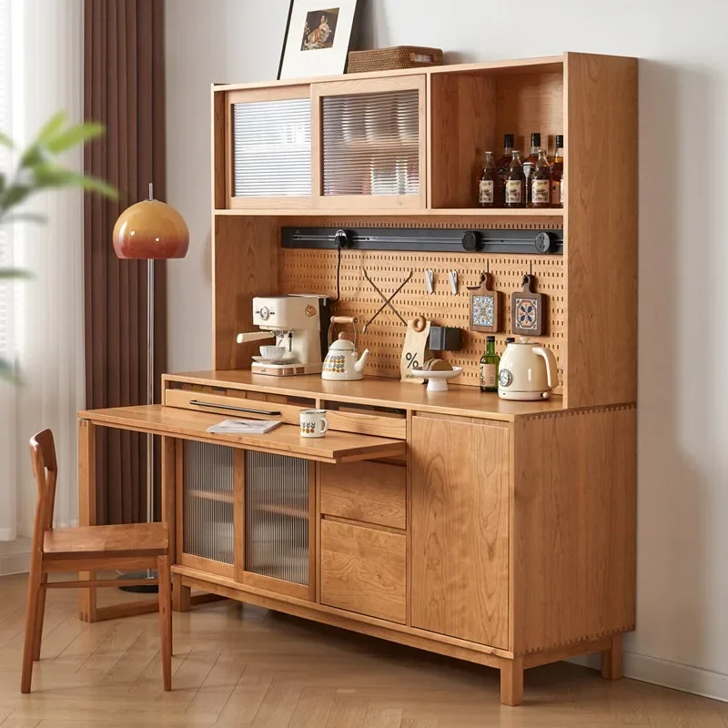 Nordic solid wood dining side cabinet, push-pull rotation, log wind dining table integrated cabinet