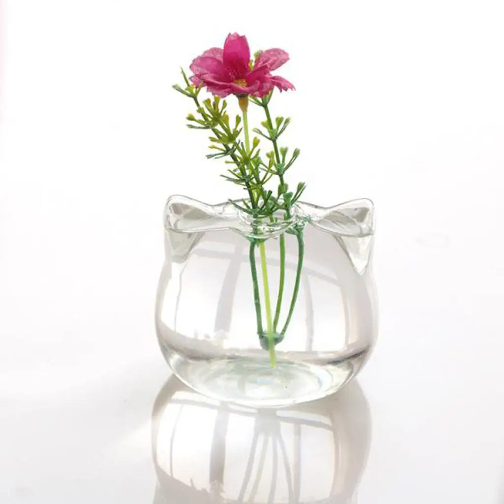 Cute Cat Shaped Transparent Glass Plant Flower Pot Vase Terrarium Container Girls Women Gift