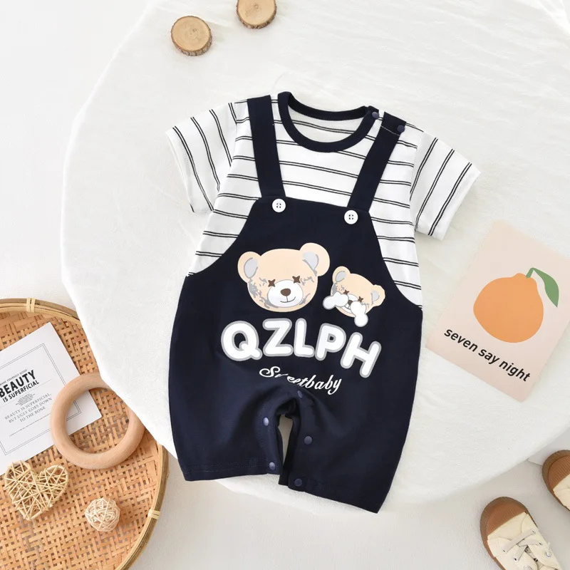 

Newborn Baby Cotton Bodysuit Summer Short Sleeve Cute Bear Pattern Bodysuit Boys Girls Soft Comfortable Bodysuit