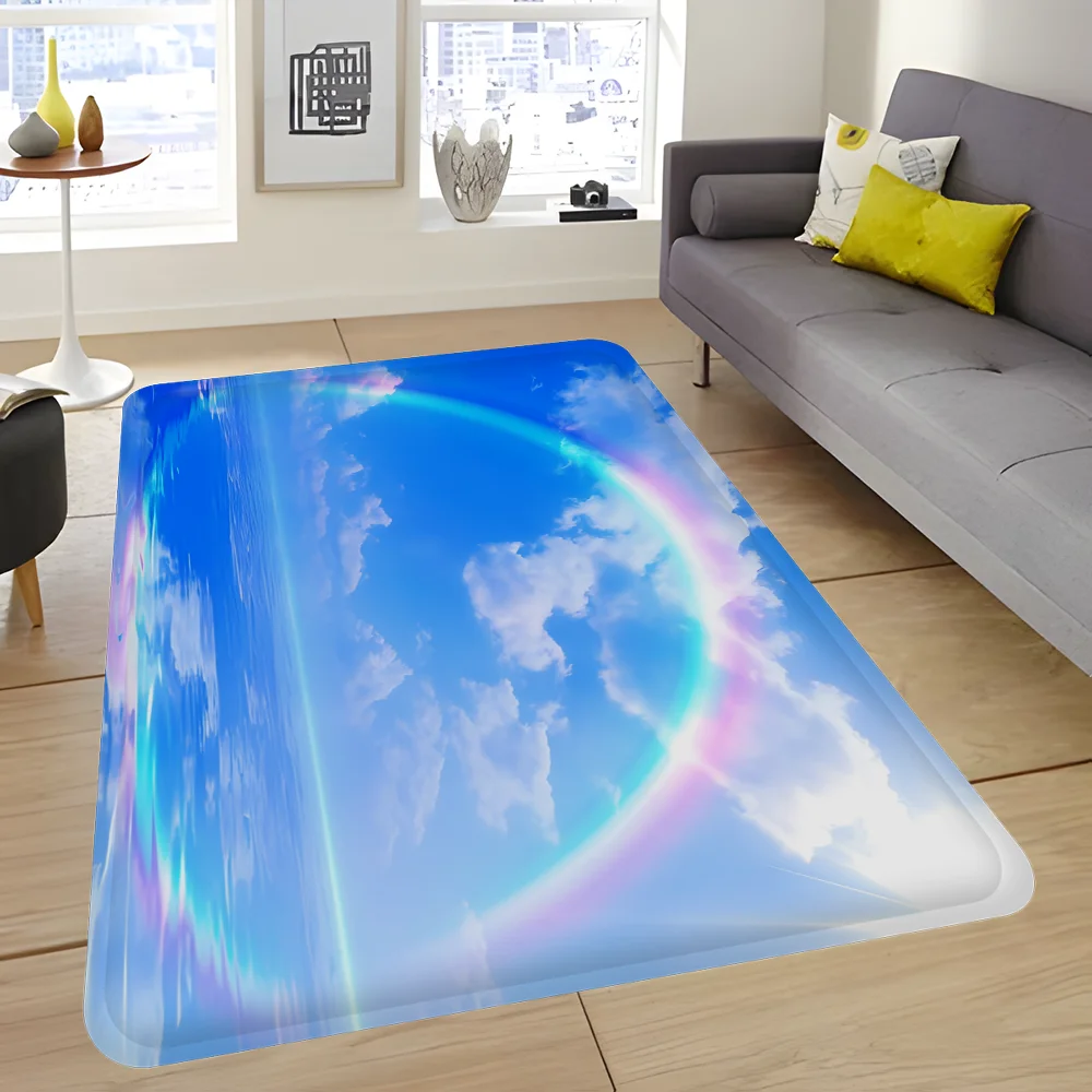 Blue Sky White Clouds Rainbow Bathroom Mat Anti-slip Absorb Water Long Strip Cushion Bedroon Mat Welcome Doormat