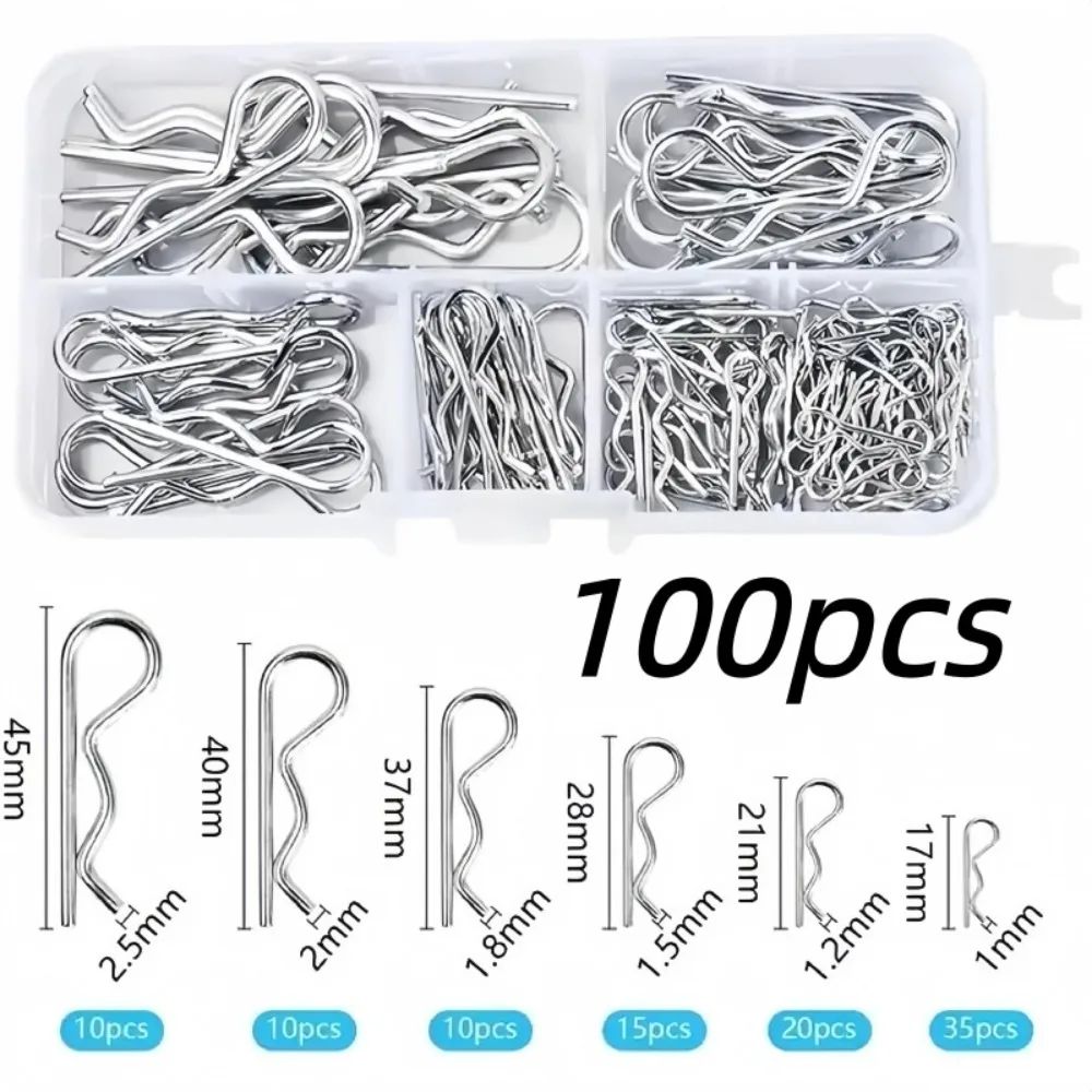 100pcs Multi Purpose Galvanized Carbon Steel Fixed Spring Hook Pin R Shaped Clamp Plate Combination Pin Set for Automotive Parts