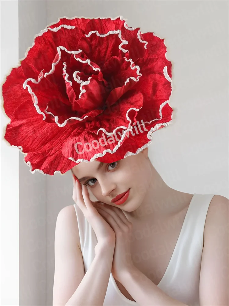 

Women Exaggerated Rose Flowers Fascinator Hat Kentucky Derby Headwear Bridal Makeup Prom Photo Shoot Party Tea Accessories Hat