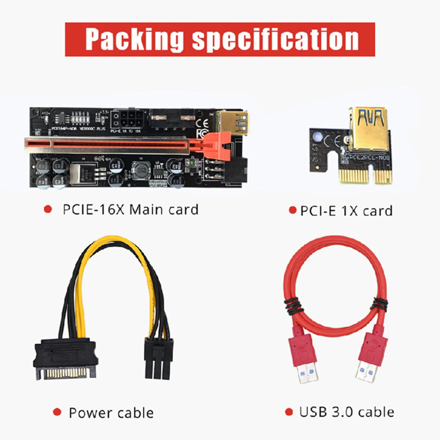 Imagem -06 - Riser 009c Plus Pci-e Riser para Placa de Vídeo Adaptador Pci Express Molex 6pin Cabo Sata para Usb 3.0 x1 X16 5pack