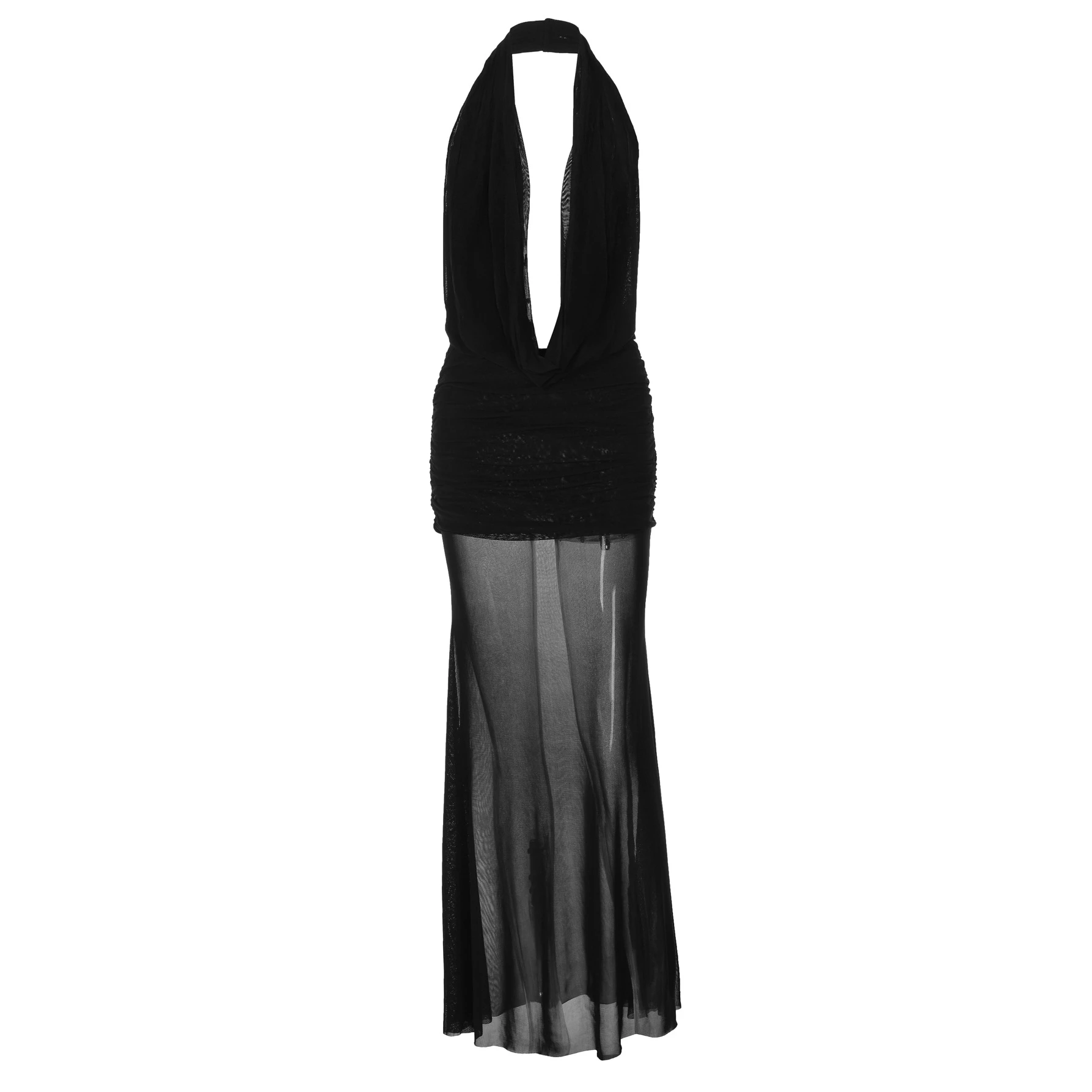 Fashionable Hollow out Back Deep V Short Skirt Mesh Half Body Skirt Set Cross Border New Style Women's Bodycon Skirt Ensemble