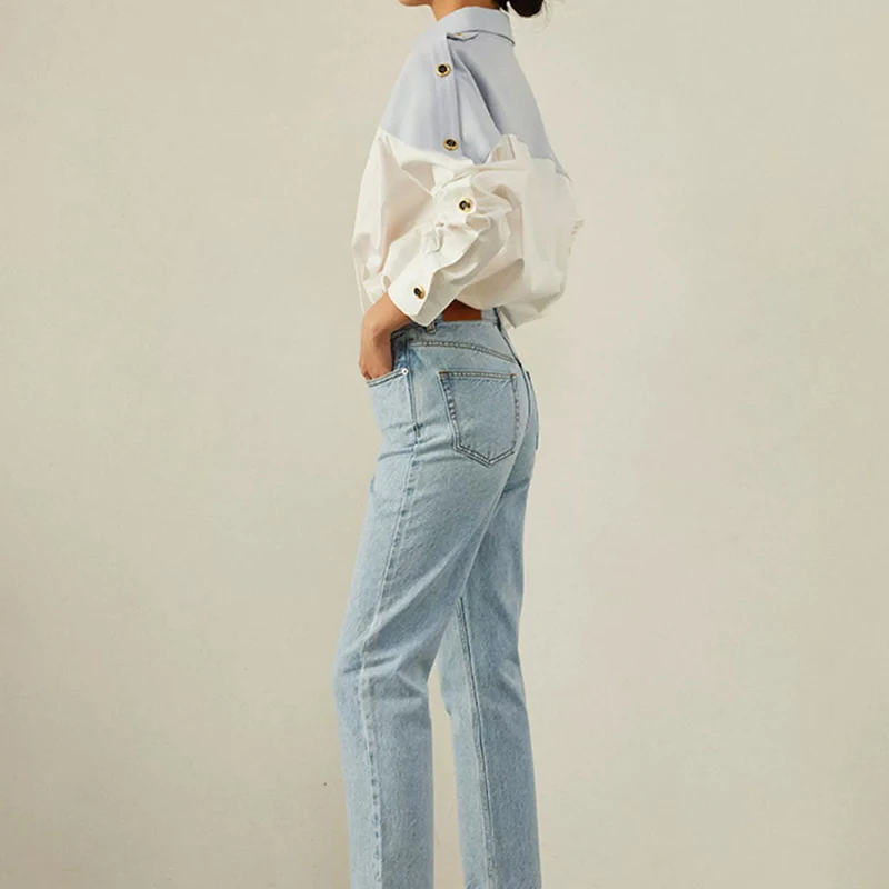 SMVP Zomer Merkontwerp Patchwork damesblouses Temperament Sense Shirt met lange mouwen Mode 3-kleuren contrastoverhemd Tops Shirt