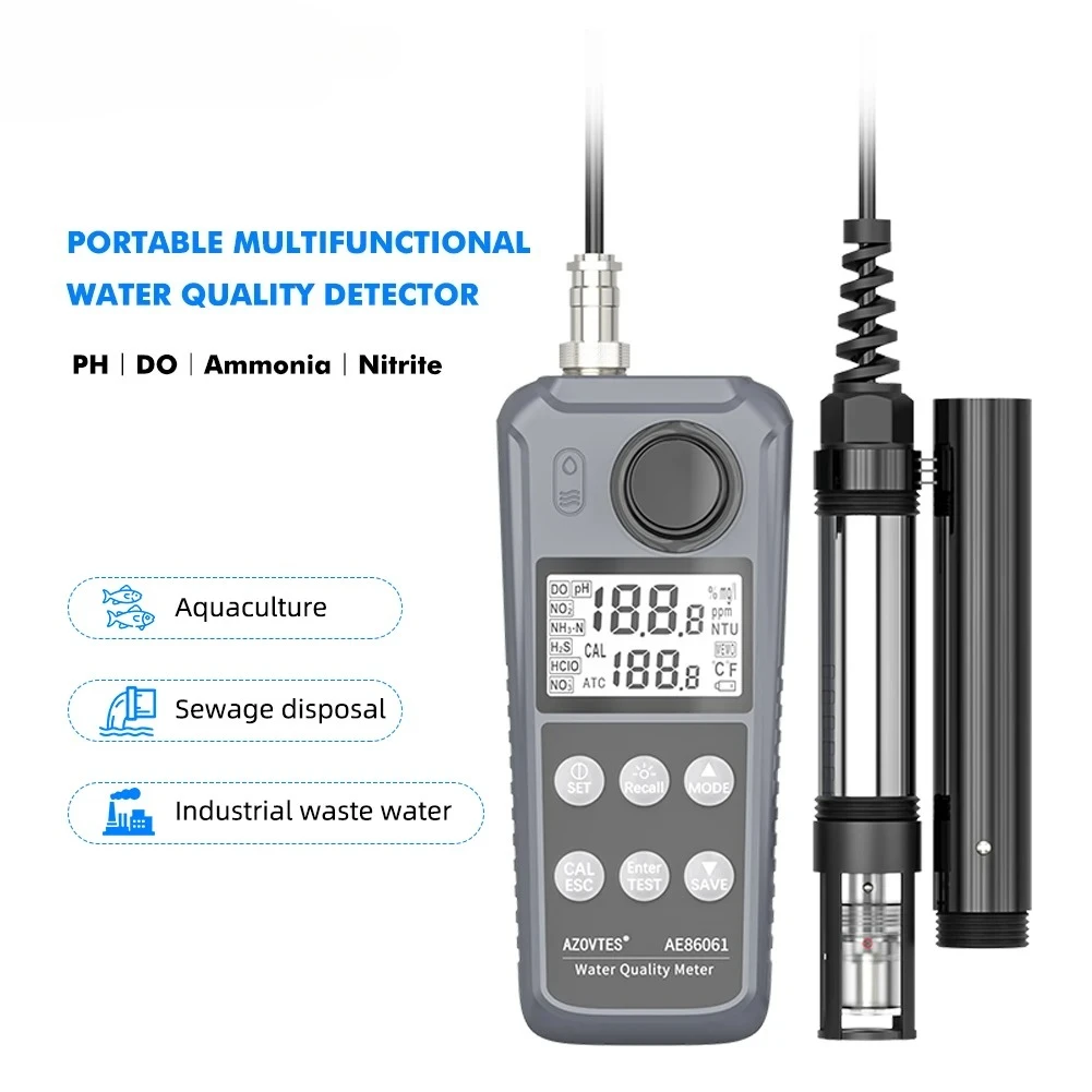AE86061 Multiparameter DO/PH/Temp/Ammonia/Nitrite Dissolved    Meter Water Quality Tester for Aquarium Aquaculture Fish Tank