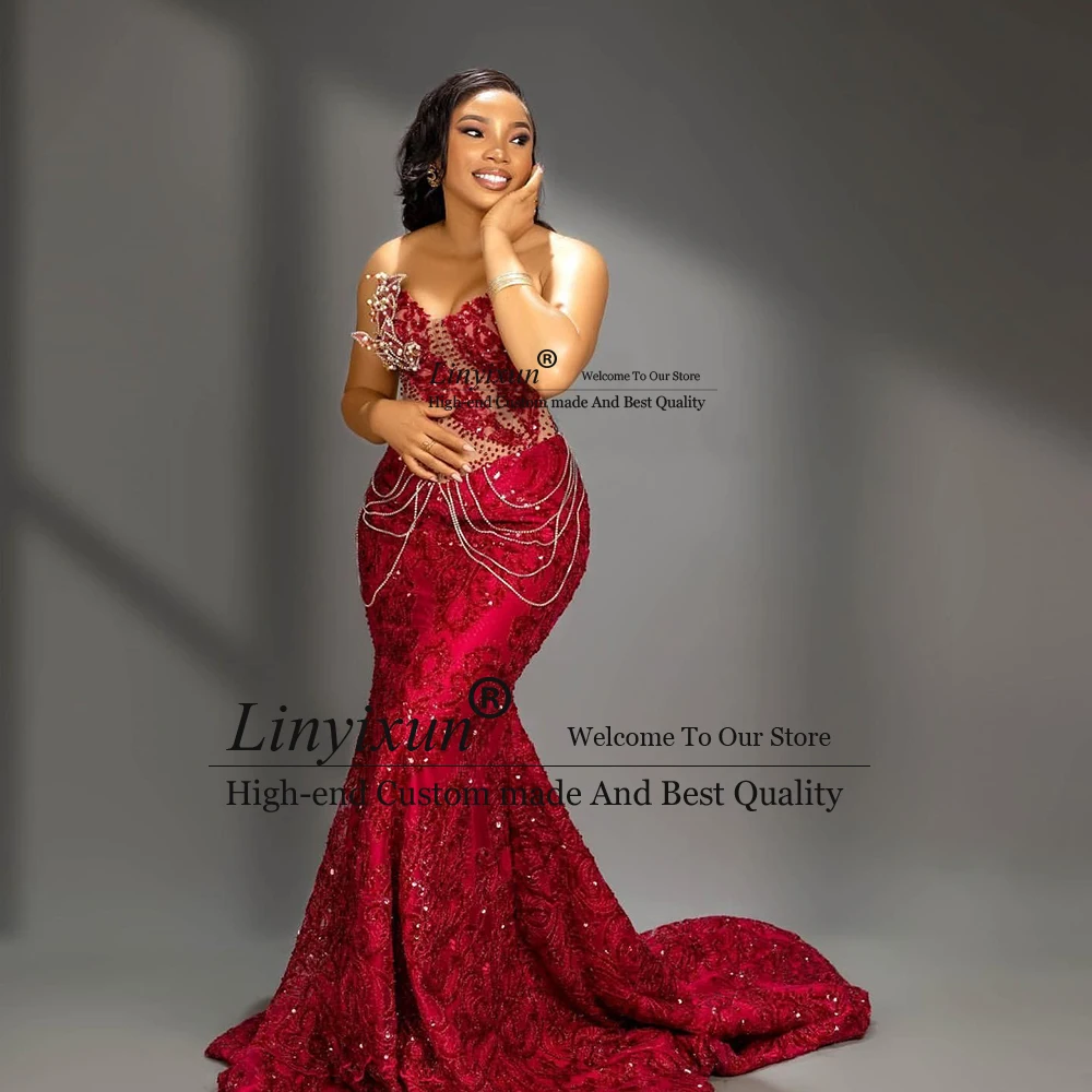 فساتين لحضور الحفلات الموسيقية الكريستالية الرائعة للفتيات السود ترتر حورية البحر رداء حفلات السهرة 2025 مخصص بدون أكمام vestidos para noite #1