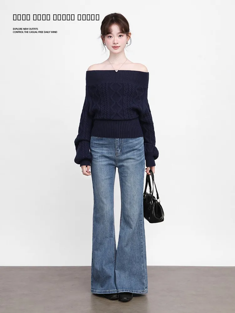 

Galaxy Residents Vintage High Waist Slimming Micro Flared Jeans Women's Versatile Light Blue Denim Floor-Length Pants