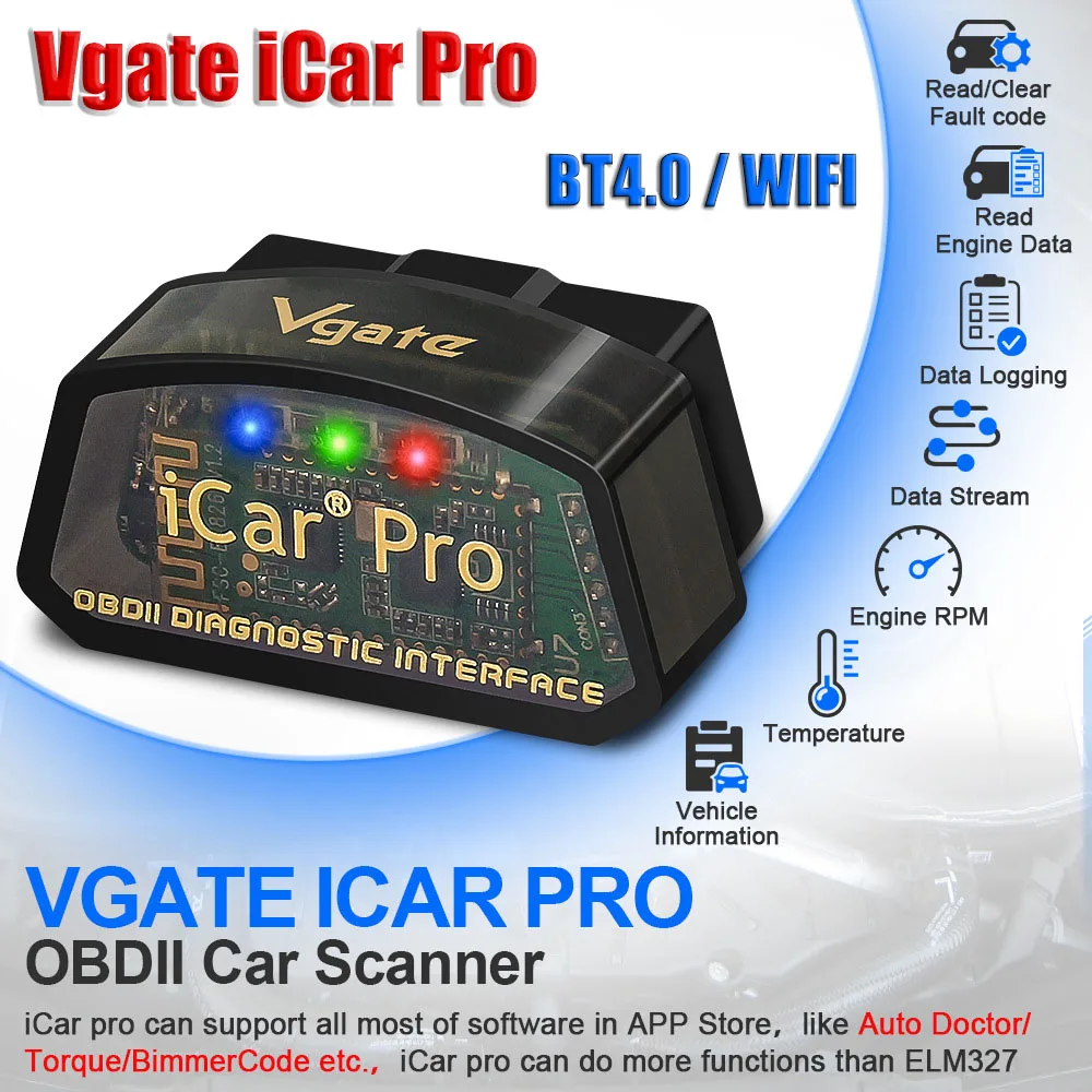 Vgate iCar Pro elm327 OBD2 Scanner OBD Diagnostic Tool Low-power BT4.0/WIFI Automotive Fault Scanner Code Reader for Android/IOS