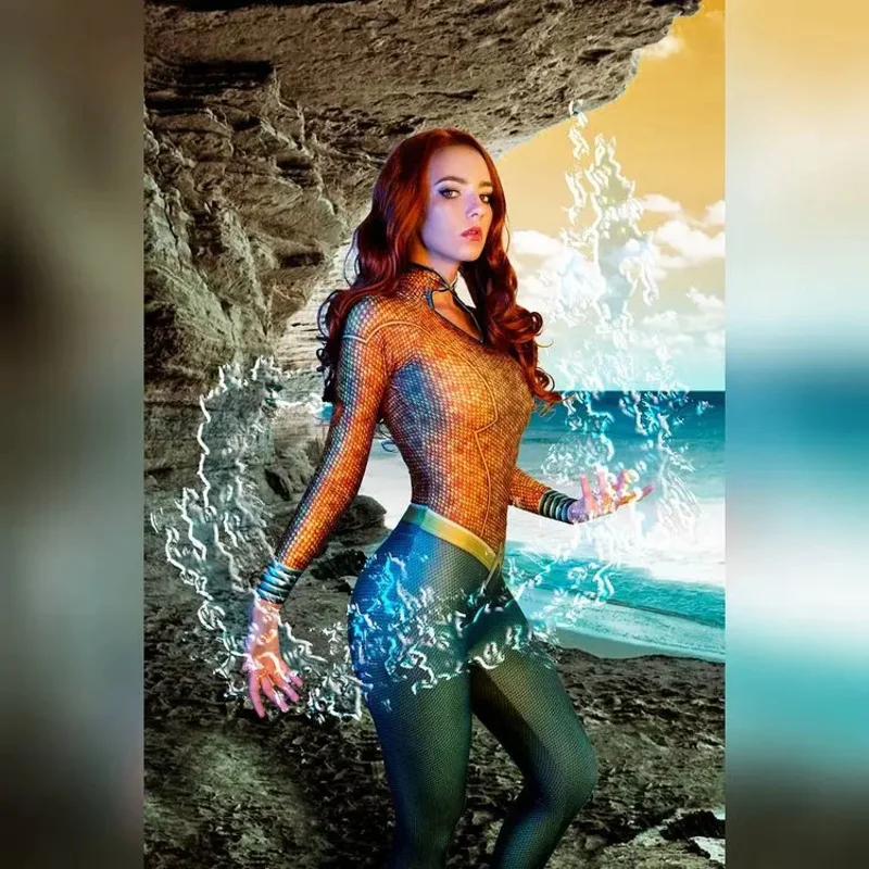 Nuovo costume cosplay Mera donna supereroe Zentai vestito di Halloween tuta per adulti # 1 #   W
