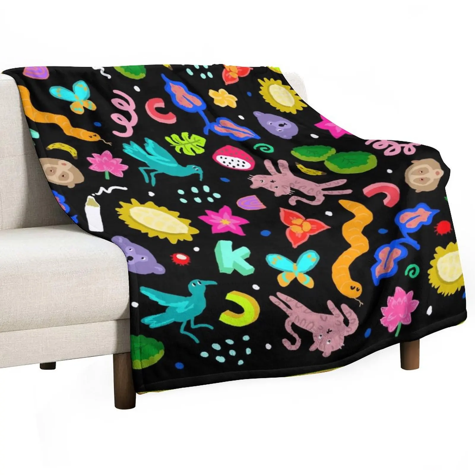 CKC fun colourful (black) Throw Blanket Flannel anime Summer Beddings Blankets