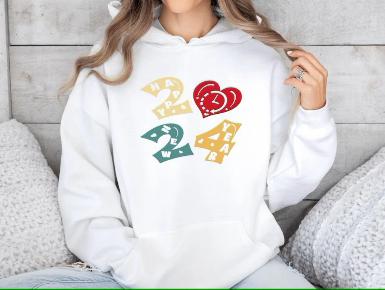 

Happy New Year 2024 Hoodie Celebrate Party Sweatshirt Cute Heart New Year Tee Funny Christmas Shirt Winter Women Clothes