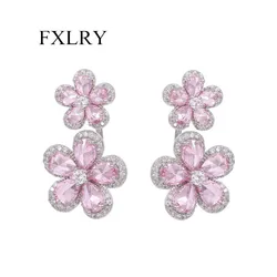 FXLRY Elegant s925 Silver Needle Inlaid Zircon Flower Rear Hanging Earrings For Women Wedding Bridal Jewelry