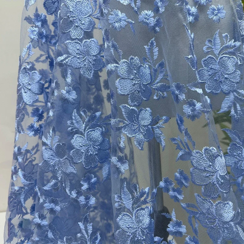 1m Floral Embroidered Tulle Lace Fabric for Dresses Bridal Veils Gowns DIY Sewing Wedding Background Decor Sheer Mesh Fabric