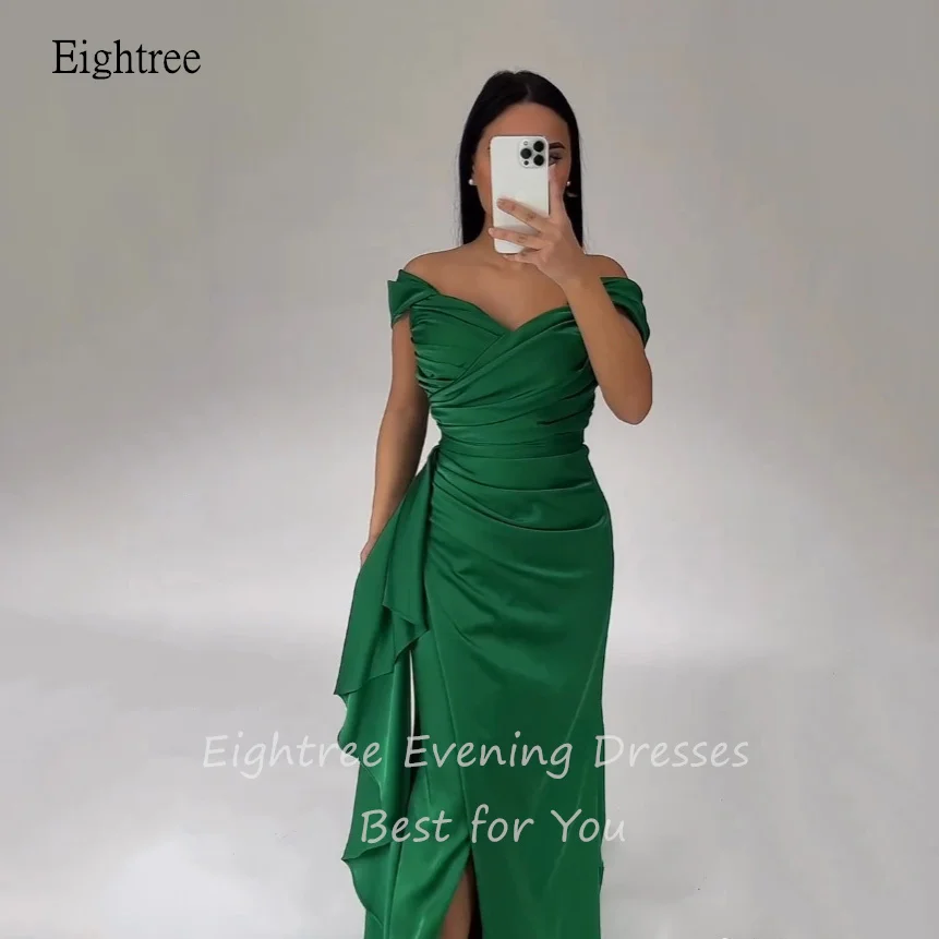 Eightree Classic Green Mermaid Prom Gowns Off The Shoulder Formal Party Gown Side Slit Floor Length Evening Dress Customized