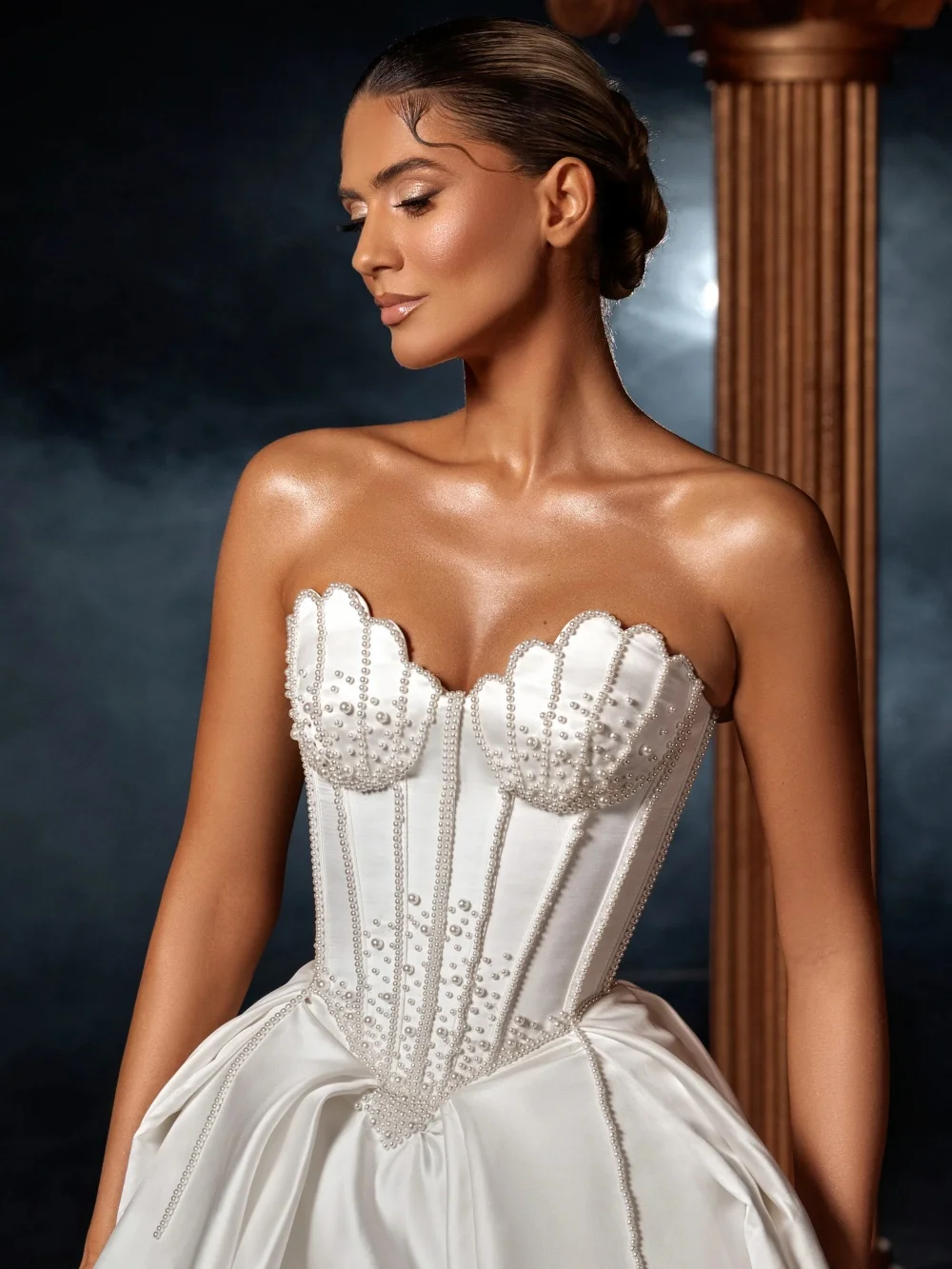 Ręcznie szyta suknia ślubna z satyny, zdobiona błyszczącymi perłami, marzycielska suknia ślubna z dekoltem w kształcie serca, szyta na miarę, bogata suknia ślubna w kształcie litery A, długa suknia dla panny młodej.