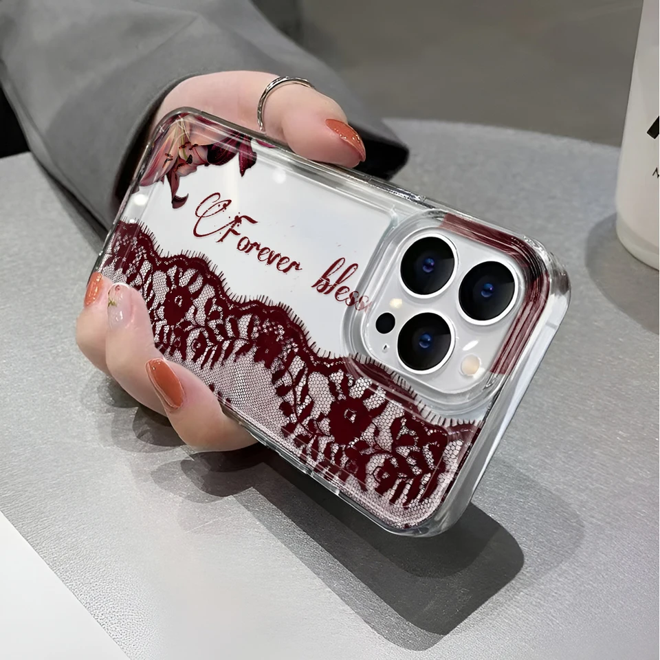 Funda de teléfono con patrón de encaje para iPhone 16 11 17 Pro Max 13 15 14 12 Plus, simple estilo INS, suave a prueba de golpes 6