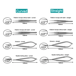 GREATLH Stainless Steel Eyelid Tools Kit Forceps Needle Holder Curved Straight Head Ophthalmic Microsurgical Instrument