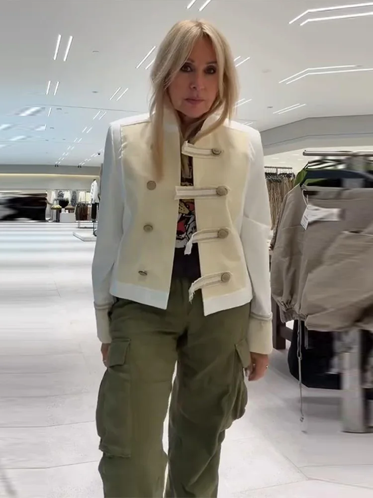 Frog Button Paneelmäntel für Damen, Vintage-Stil, Stehkragen, lange Ärmel, zweireihig, lockere Jacke, schicke Damen-Partykleidung, neue Oberbekleidung – Detail 8