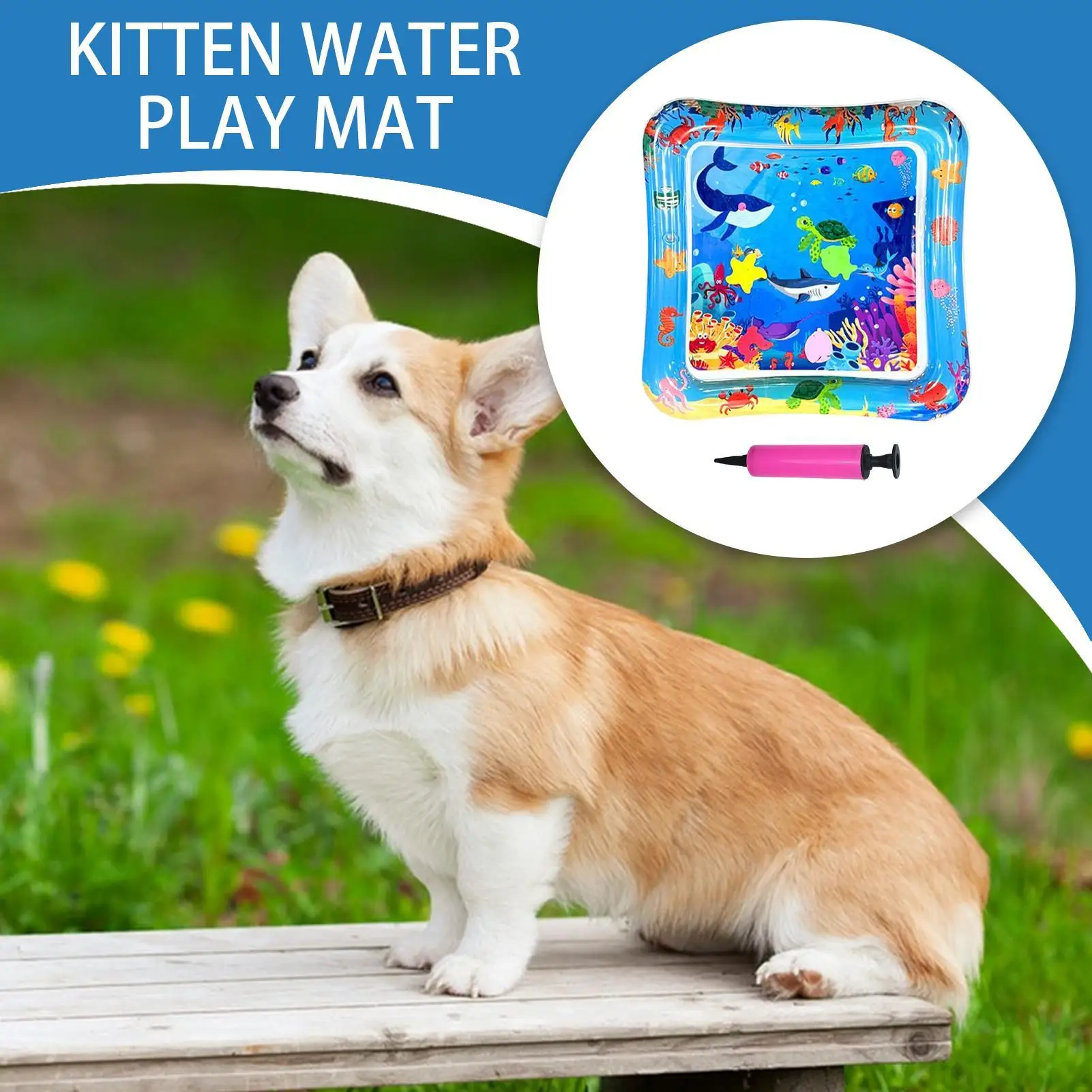 حصيرة لعب مائية للقطط، وسادة تبريد للحيوانات الأليفة، قابلة للطي وقابلة للغسل، حصيرة حسية تفاعلية للحيوانات الأليفة والجرو واللعب في الأماكن المغلقة والخارجية #3