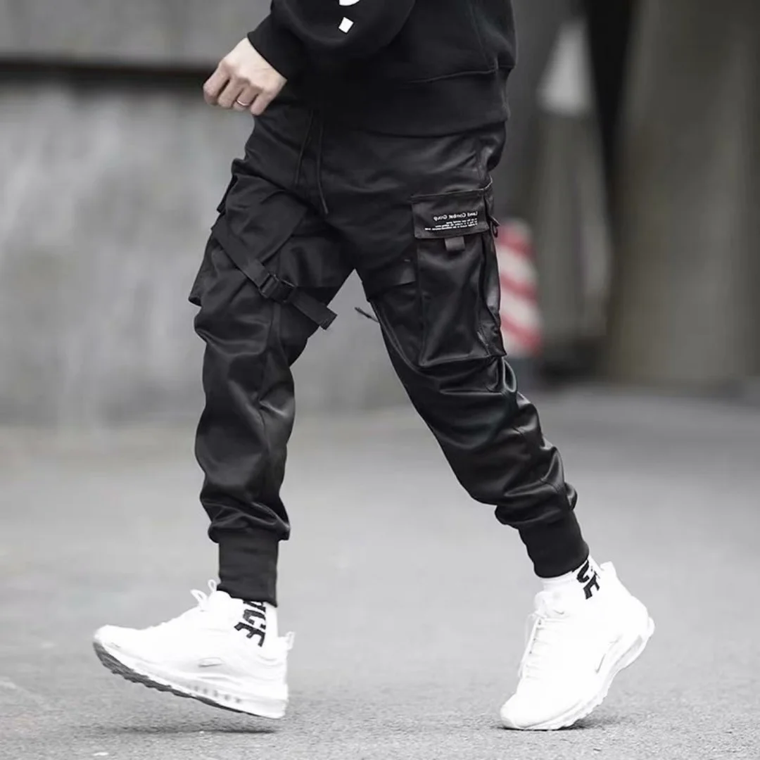 

Men's 2025 hot selling workwear pants, casual hip-hop fashion colors, multi pocket pants, street wear, satin ribbon sports pants