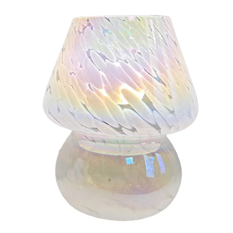 ABKO-Lampada a fungo in vetro colorato con punti di fiori, lampada da scrivania decorativa retrò americana, luce d'atmosfera da comodino USB