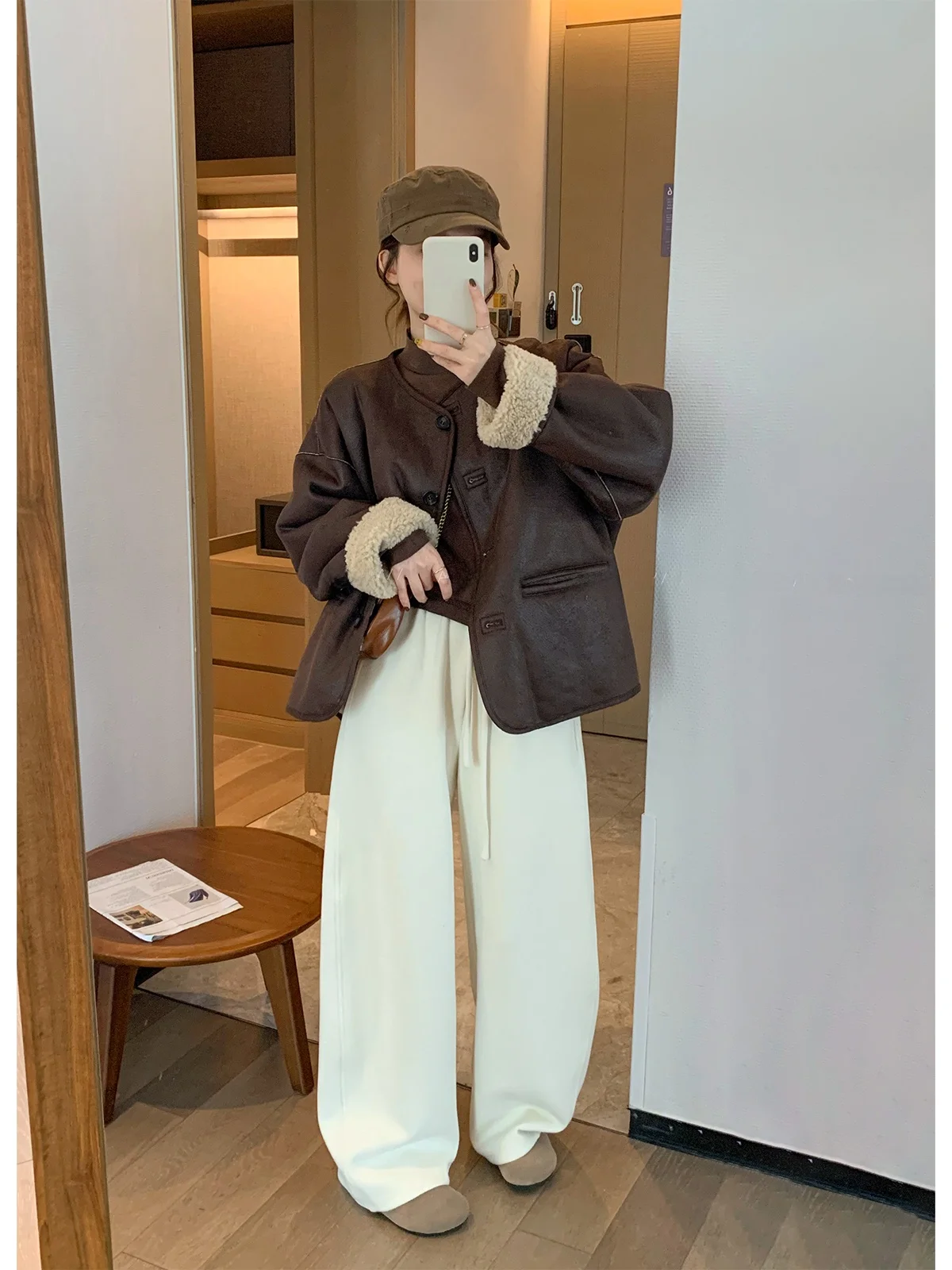 Jaqueta Casual Feminina Love Devil Fi em Couro Sintético com Forro de Pelo, Estilo Solto, para Outono/Inverno