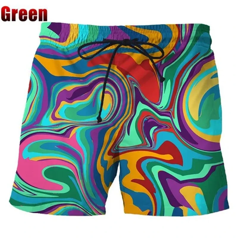 New Summer Colorful Gradient 3D Pattern Abstract Art Men's Shorts Hawaiian Beach Swim Shorts Loose Quick Dry Sports Shorts