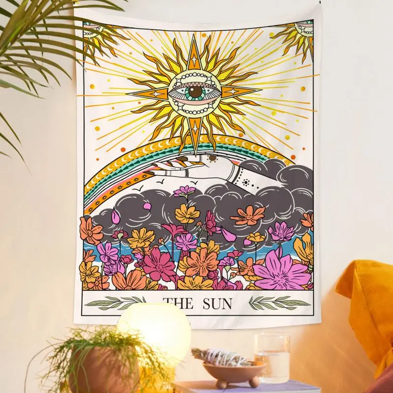 VIKAMA Tarot Eye of the Sun Tapestry, Bohemian Mystical Lunar Phase Butterfly Psychedelic Aesthetic Wall Hanging, Home Decor