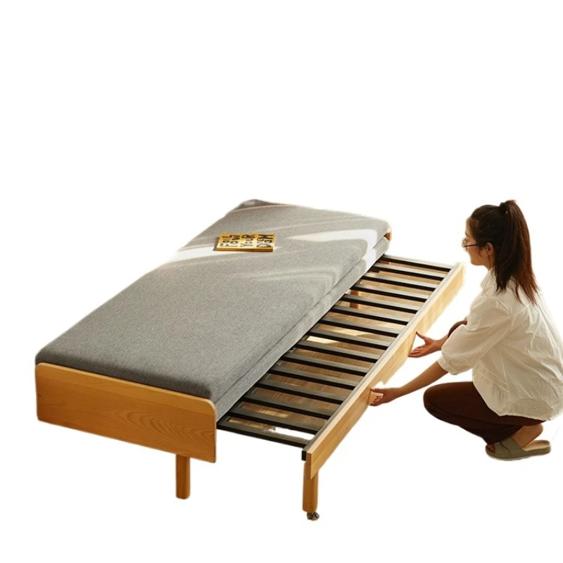 

Telescopic bed Small apartment living room solid wood folding sofa bed dual-purpose, double single sitting and lying