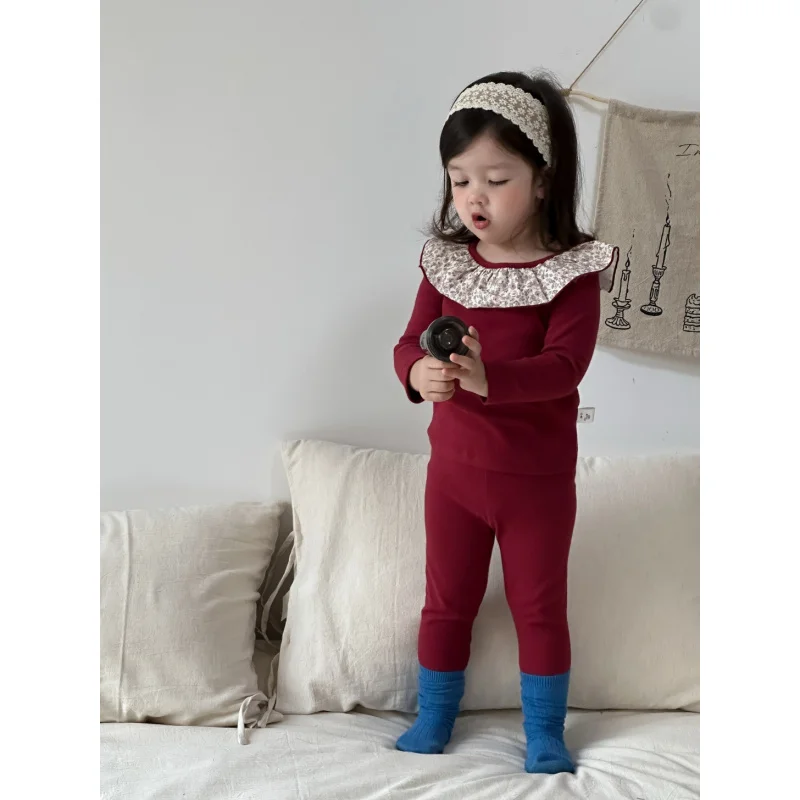 

9.29New Arrival Children Clothing2025Autumn and Winter Baby Pajamas Girls Home Clothes Red Set