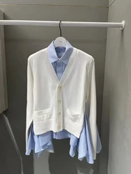 FOG SACAI Japanese Style Long Sleeve Knitted Shirt Collar Patchwork Striped Top Women's Spring Summer New Arrival
