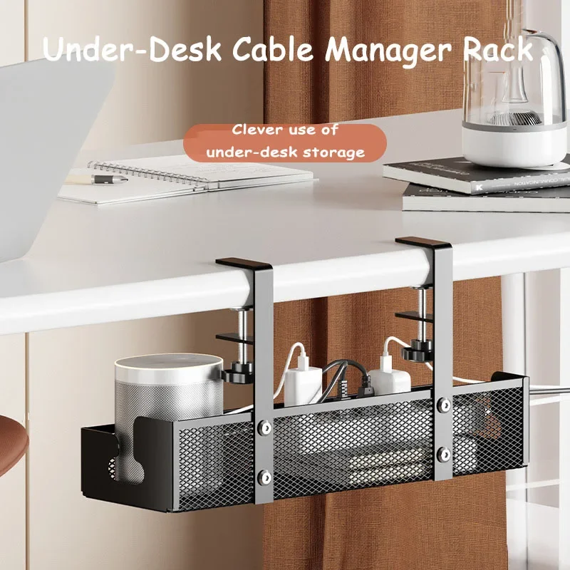 Under Desk Metal Storage Rack No Punching Cable Management Tray for Home/Office, Space-Saving Wire Organizer with Multi-Purpose