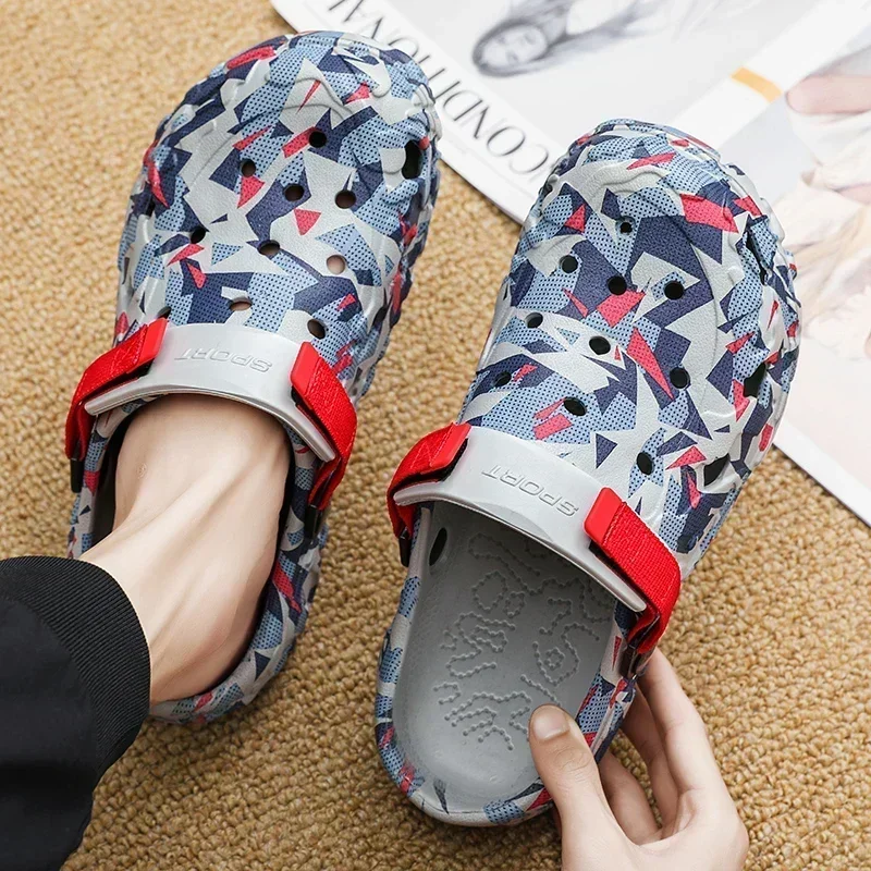

ELUVA/мужские сабо без шнуровки, быстросохнущие камуфляжные уличные сандалии для мужчин, нескользящие легкие садовые пляжные тапочки