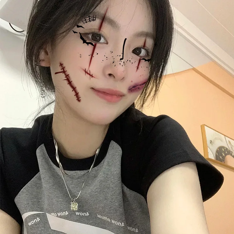 2024 Halloween Face Tattoo Stickers Cartoonish Party-Ready Cute Waterproof Temporary Tattoo Stickers Perfect for Everyone