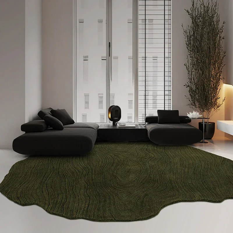 Special-shaped carpet retro plain green wool living room bedroom