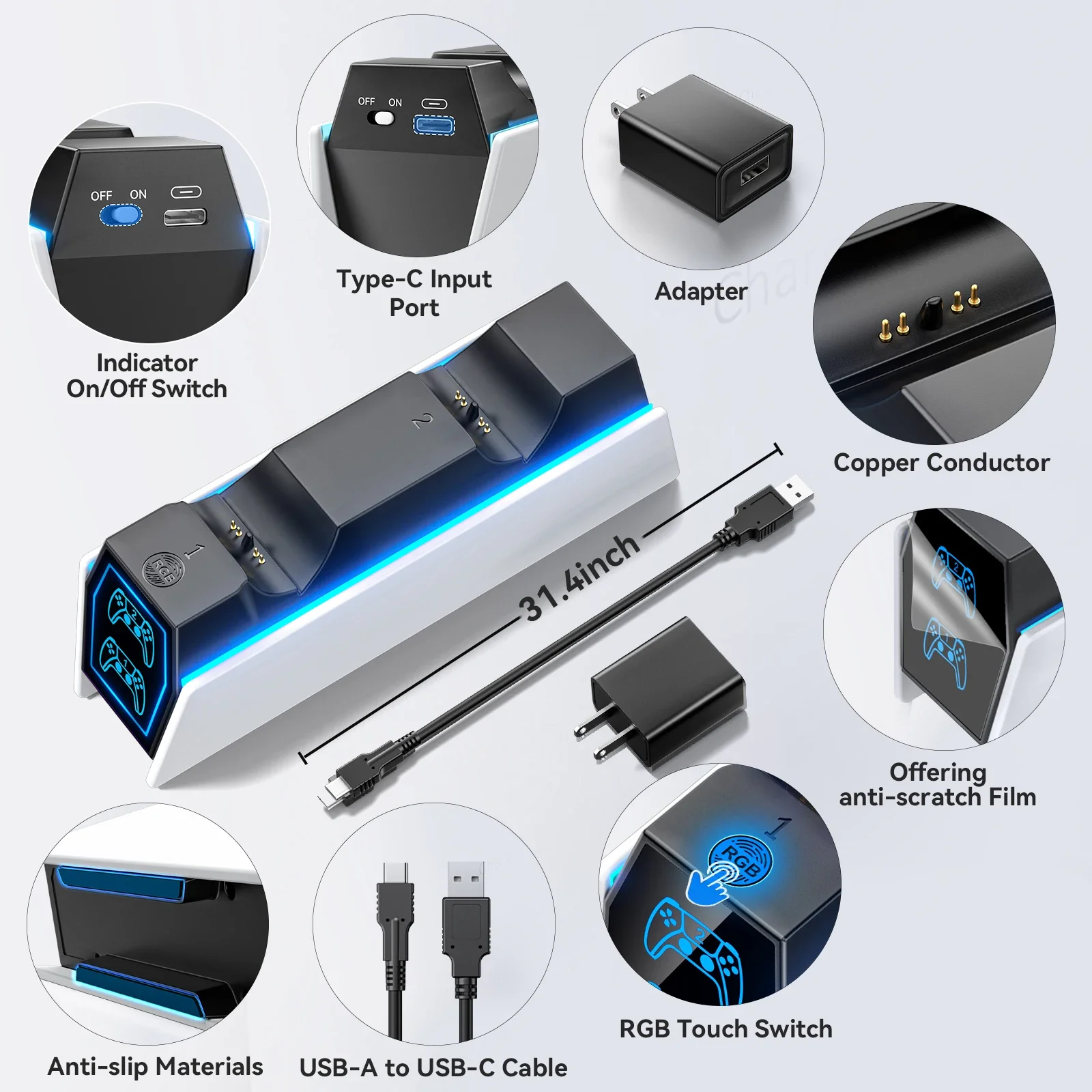 Док-станция для зарядки контроллера PS5, быстрое зарядное устройство, светодиодный индикатор, подставка для зарядного устройства, беспроводной игровой контроллер PlayStation 5,