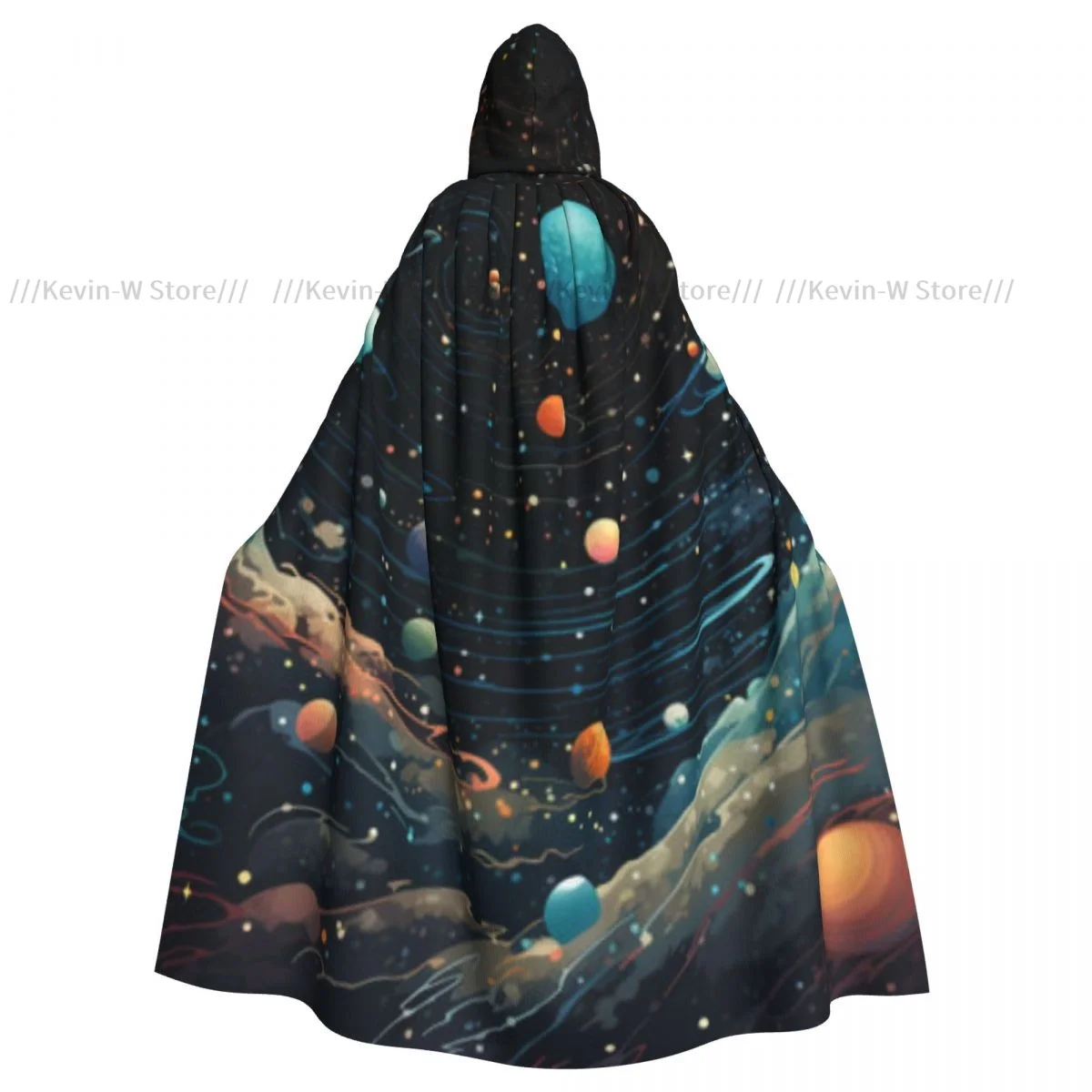 Adult Cloak Cape Hooded Solar Planets Space Medieval Costume Witch Wicca Vampire Elf Purim Carnival Party