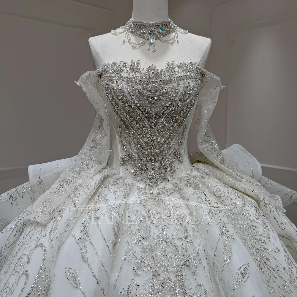 Customizable Sweetheart Wedding Dress Beading Sequined Detachable Sleeves Lace-Up Back Elegant Bridal Gown