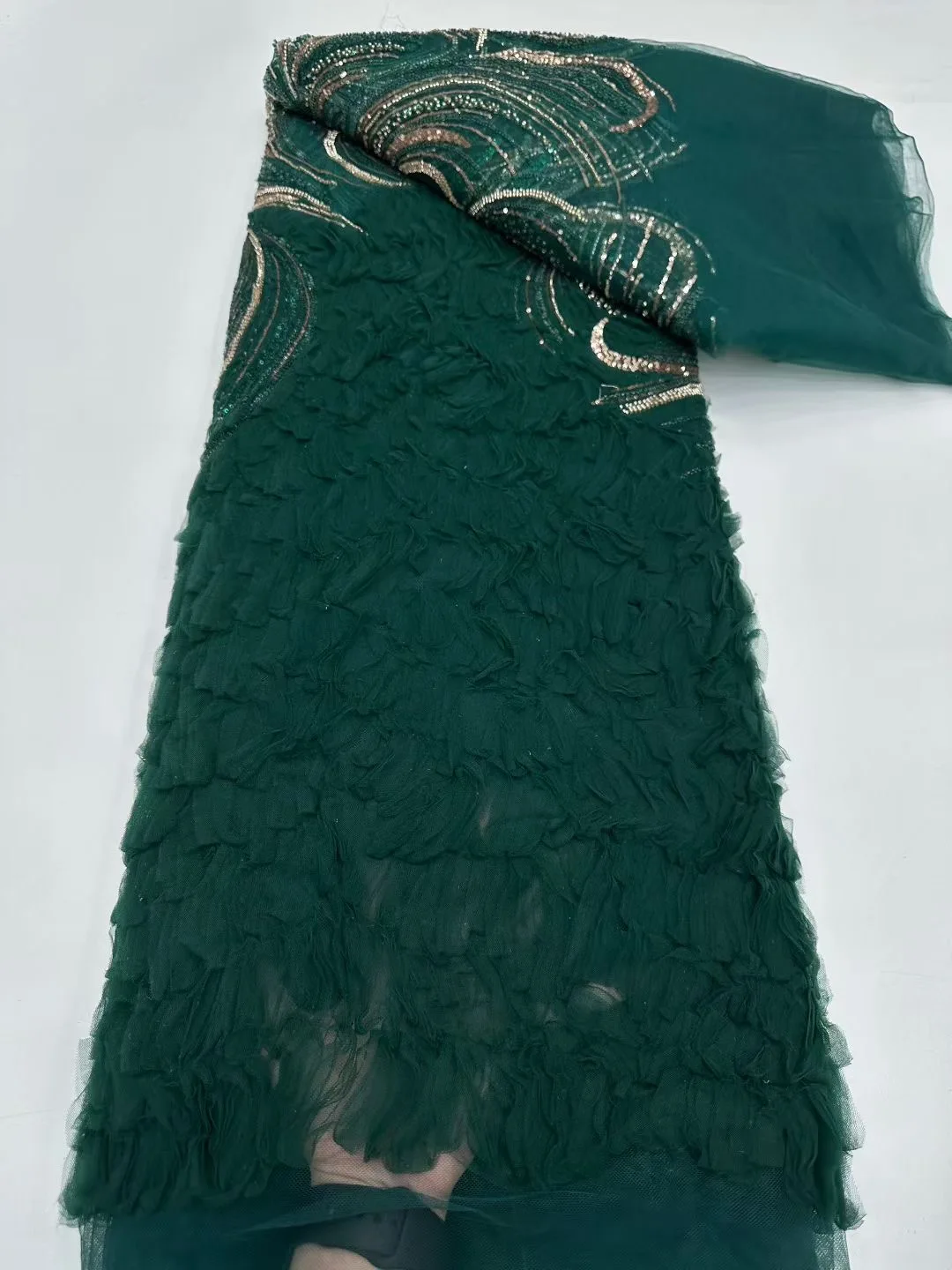 African Beaded Lace Fabric 2025 High Quality 5 Yards New Nigerian 3D Flower Tulle Laces Fabrics For Party Dresses 5 Yards