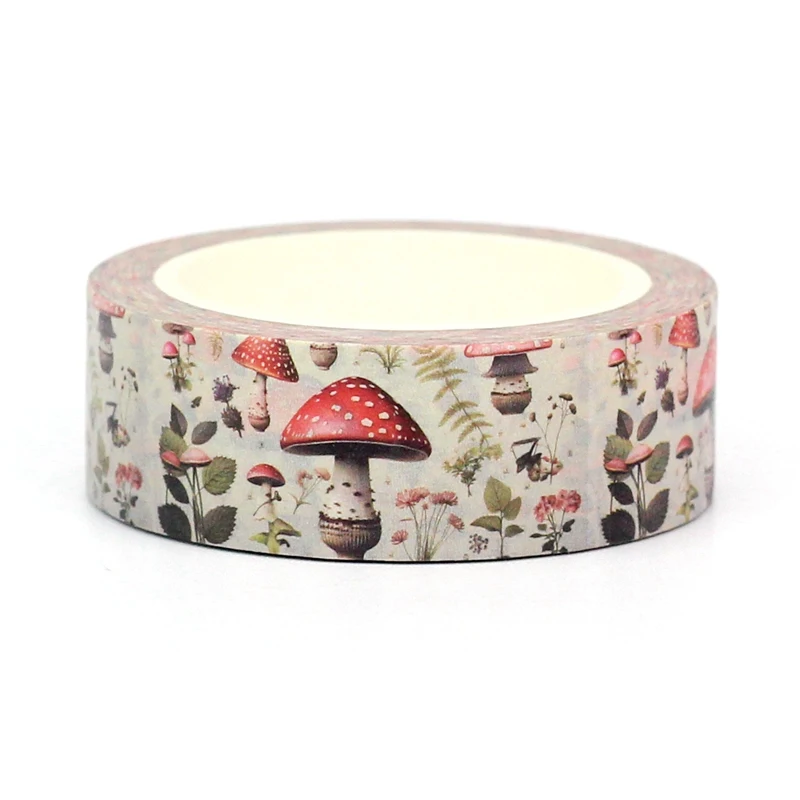 NEW 1PC. 10M Deco Retro Botanical Mushrooms and Leaves Washi Tape for Journaling Stickers Adhesive Masking Tape Cute Stationery